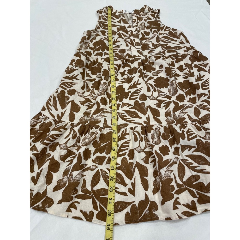 Carve Designs Nellie Linen Mini Dress Rum Brown Floral Tiered w/ Pockets S - Picture 6 of 9